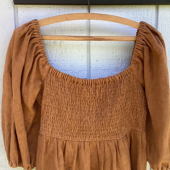 Sezane 100% linen Carlie DRESS camel - Picture 4 of 5